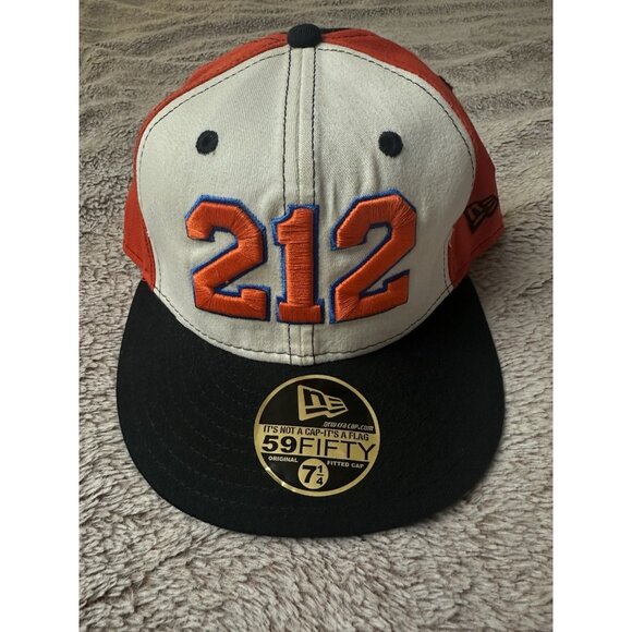 New York Knicks Hat Cap Fitted 7 1/4 White Orange Area Code 212 NBA New Era New - Picture 2 of 14